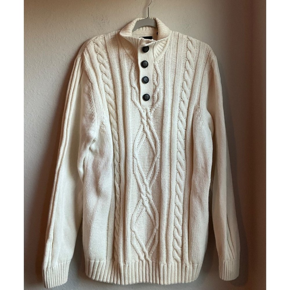 Haggar Men's Lambswool blend chunky Cable knit fisherman sweater size XL